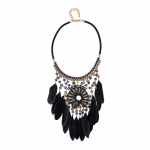 Accessoire : Collier ras de cou plumes noires et perles