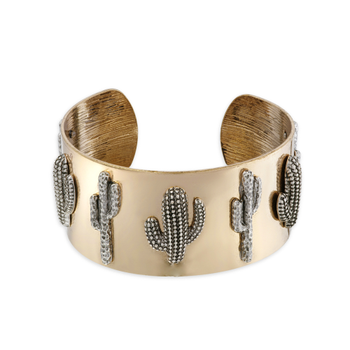 Accessoire : Bracelet manchette avec cactus argenté
